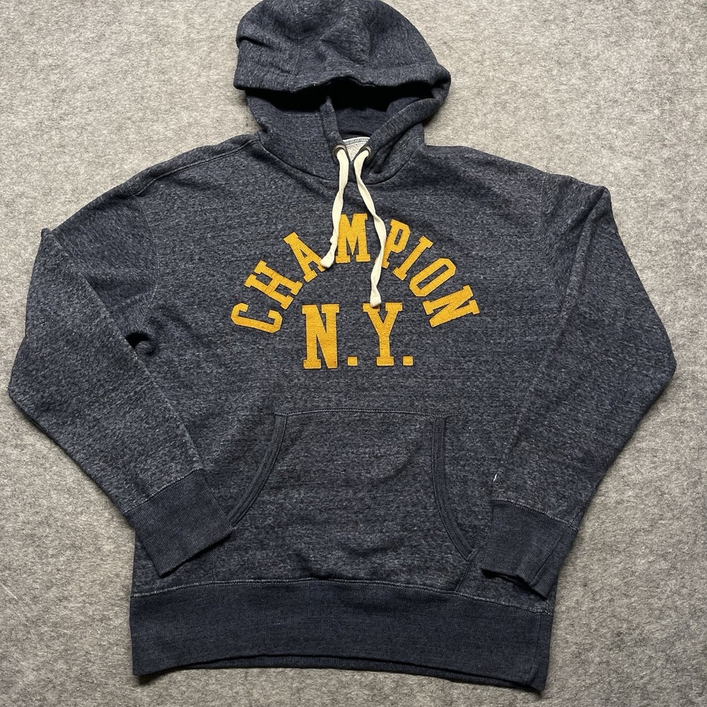 Champion Hoodie Mens S Gray Heathered Cotton Blend Felt Applique Pullover